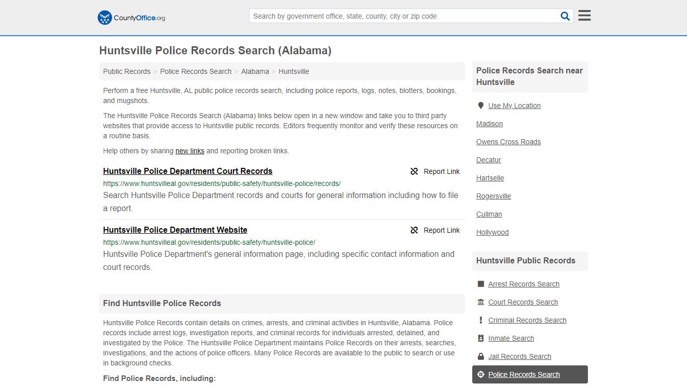 Huntsville Police Records Search (Alabama) - County Office